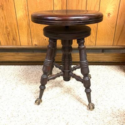 Vintage Wooden Piano Stool Adjustable Height Glass Claw Foot 4 Legged