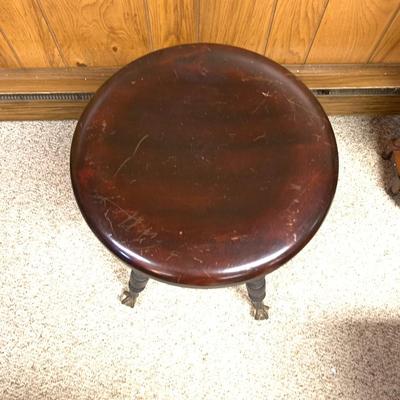 Vintage Wooden Piano Stool Adjustable Height Glass Claw Foot 4 Legged