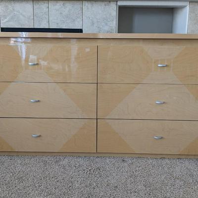 ALF Italia Modern Blonde Veneer 6 Drawer Dresser w/ Mirror and Nightstand