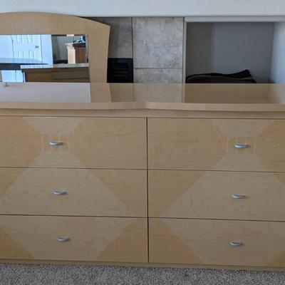 ALF Italia Modern Blonde Veneer 6 Drawer Dresser w/ Mirror and Nightstand