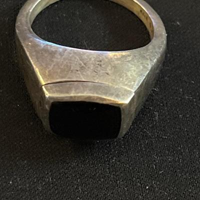 J16- 3 Silver Menâ€™s Rings (Black stone ring is sterling)