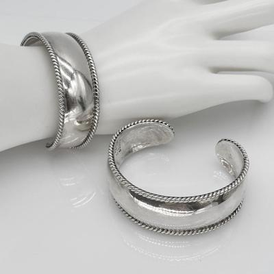 925 ~ Sterling Silver Rope Edged Bangle Bracelets ~ Pair (2)
