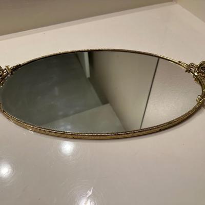 Gold Oval Vanity Mirror Tray