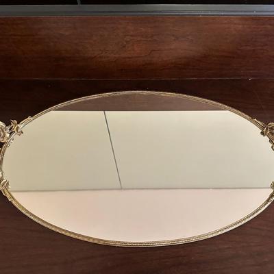 Gold Oval Vanity Mirror Tray