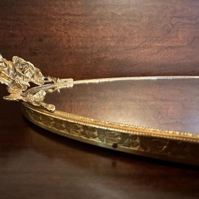 Gold Oval Vanity Mirror Tray