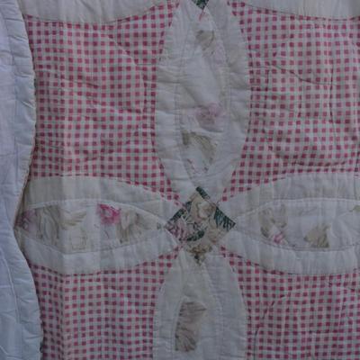 Vintage Double Wedding Ring Hand Pieced & Hand Stitched Quilt 86"x84"