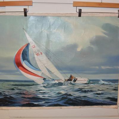 Original Art on Canvas International Yacht Racing 36.5"x25.5"