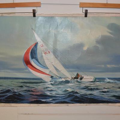 Original Art on Canvas International Yacht Racing 36.5"x25.5"