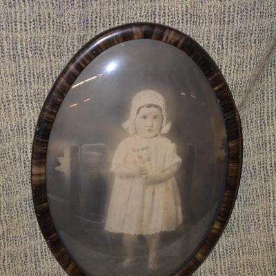 Lot of 2 Antique Boy & Girl Portraits in Antique Convex Glass Frames 21"x15"