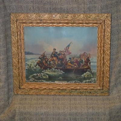 Washington Crossing the Delaware Print in Antique Wood Frame 26.75