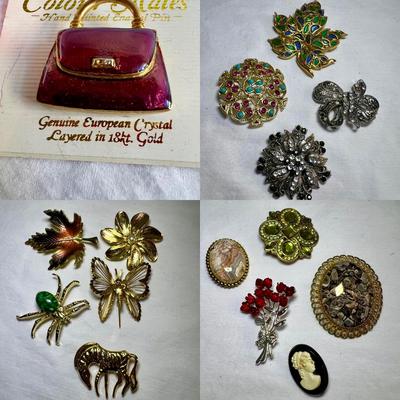 Brooches & Scarf Pins Inc. Genuine European Crystal (P-RG)
