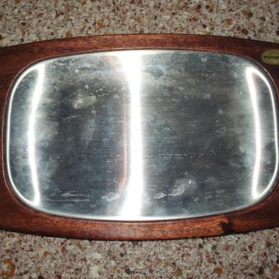 MCM VINTAGE Never used mahogany and silver serving tray.