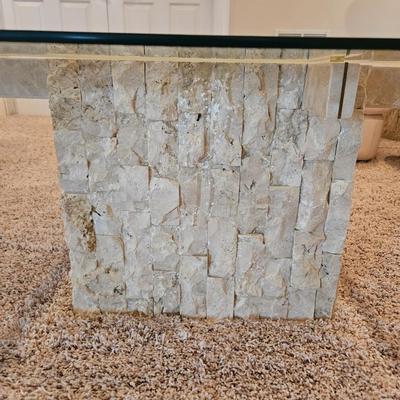Glass Topped Modern Coffee Table w/Stone Base (BSR-DW)