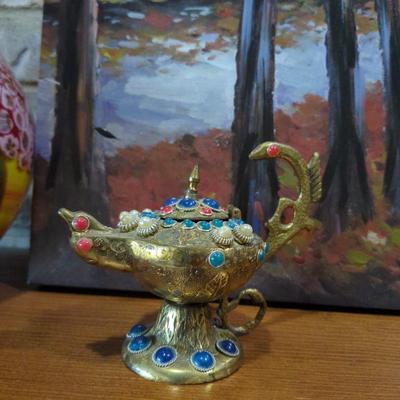 Vintage Brass Embellished dragon Alladin lamp