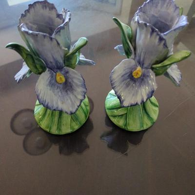 2 - VIETRI ART POTTERY MADE IN ITALY HAND PAINTED IRIS CANDLE HOLDERS 7