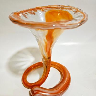Handmade orange and white glass vase, Artist Point Mountainburg ARK 1970s style vintage