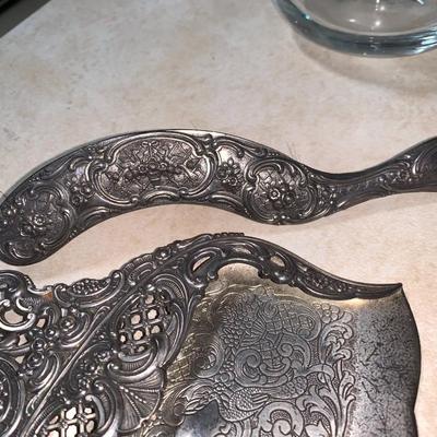 Vintage Silver Plate Butler Crumb Dustpan Tray and Brush