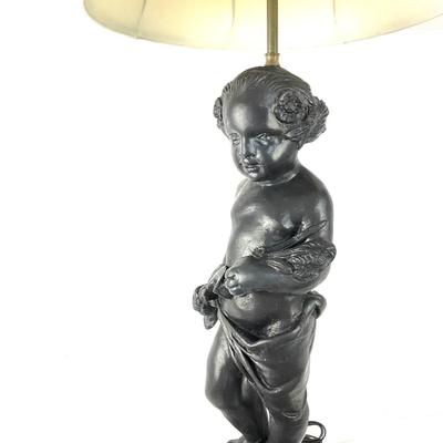 950 Vintage Cherub Plaster Lamp with Shade
