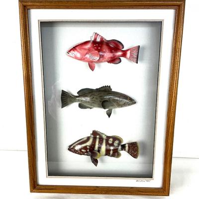 957 Hand painted & Hand carved Fish in Shadow Box by John Gresser