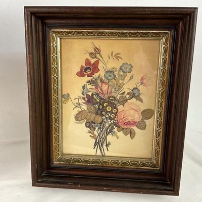 964 Pair of Vintage Floral Prints in Walnut Frames