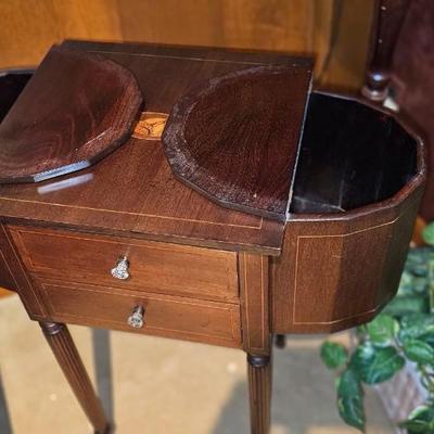Antique Sewing Cabinet on legs, inlaid shell design