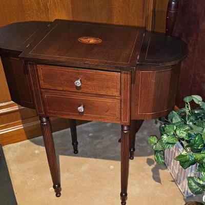 Antique Sewing Cabinet on legs, inlaid shell design