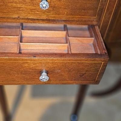 Antique Sewing Cabinet on legs, inlaid shell design