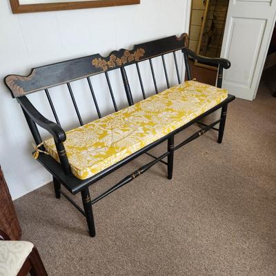 Hitchcock Style Painted Bench Solid Wood w Seat Cushion 57