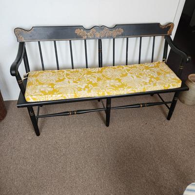 Hitchcock Style Painted Bench Solid Wood w Seat Cushion 57