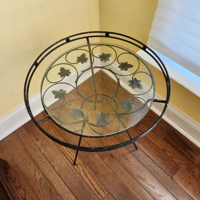 Round Metal w Glass Table Plant Stand 18.5 Dia x23H