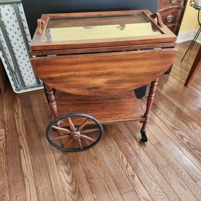 Vintage Tea Cart with Glass Serving Tray