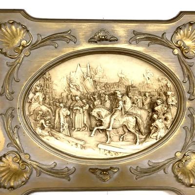 980 Vintage Bas Plaster Relief Framed Artwork in Gold Frames