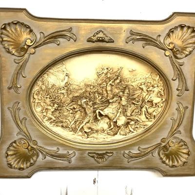 980 Vintage Bas Plaster Relief Framed Artwork in Gold Frames