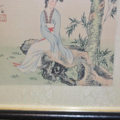Set of 2 Vintage Signed Hand Painted Asian Wall Art 11"x9"