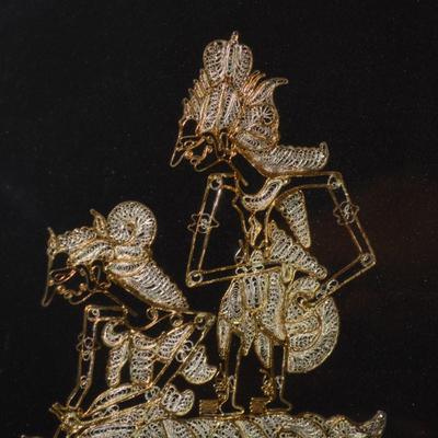 RARE Silver & Gold Hand Sewn Karno Tanding Traditional Javanese Wall Art in Shadow Box