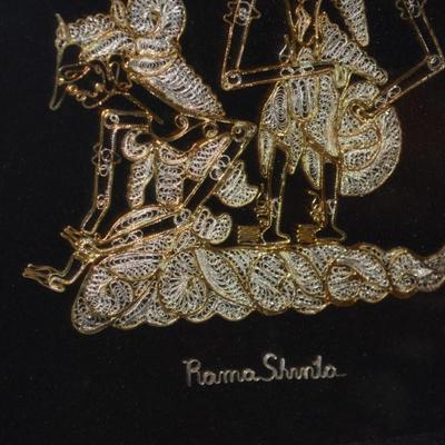 RARE Silver & Gold Hand Sewn Karno Tanding Traditional Javanese Wall Art in Shadow Box