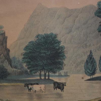 Antique Kellogg's & Thayer "Rural Pastime" 399 Framed Lithograph 16.25"x12.5" AS IS
