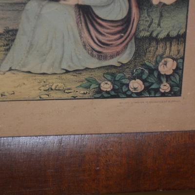 Antique Kellogg's & Thayer "Rural Pastime" 399 Framed Lithograph 16.25"x12.5" AS IS
