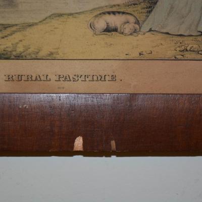 Antique Kellogg's & Thayer "Rural Pastime" 399 Framed Lithograph 16.25"x12.5" AS IS