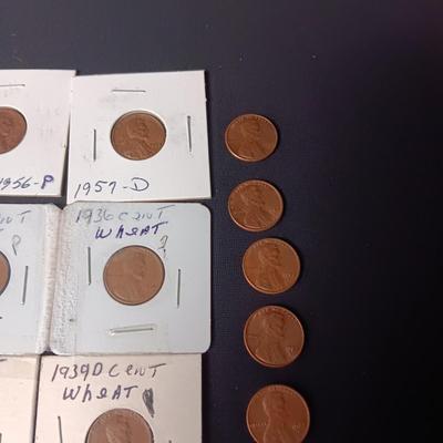 A COLLECTION OF WHEAT PENNIES AND 5 1982-D PENNIES