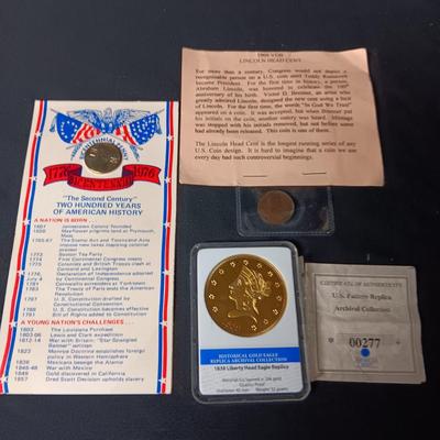 REPLICA COIN, 1909 VDB CENT & BI-CENTENNIAL PENNY