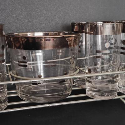LOT 3: Vintage Set of Hiball Glasses with Ice Bucket and Caddy