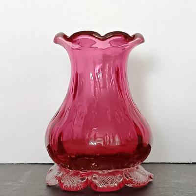 LOT 12: Cranberry Glass Pitcher with Small Vase