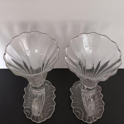LOT 14: Pair of Heisey Glass Warwick Cornucopias w/ Candle Holders, Pedestal Pitcher & Vase