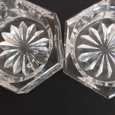 LOT 19: A Collection of Crystal Salt Cellars w/ Knife Rests, Pitcher & Hobnail Vase