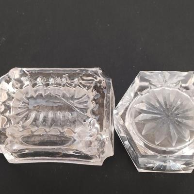 LOT 19: A Collection of Crystal Salt Cellars w/ Knife Rests, Pitcher & Hobnail Vase
