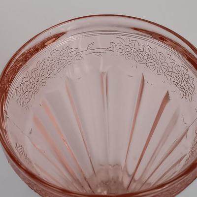 LOT 26: Pink Depression Glass Pitcher, Glasses & Plates
