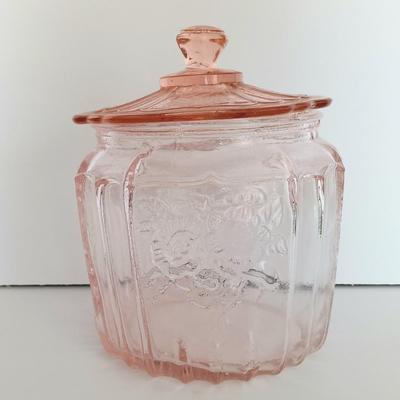 LOT 27: Pair of Pink Depression Glass Jars