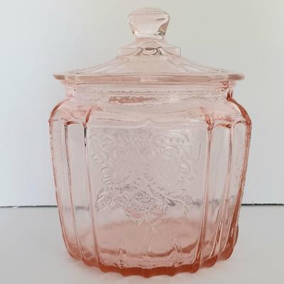 LOT 27: Pair of Pink Depression Glass Jars