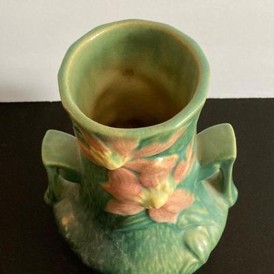 LOT 38: Vintage Roseville Pottery Clematis Double Handled Vase